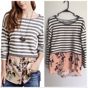 Anthropologie Striped & Floral Layered Blouse